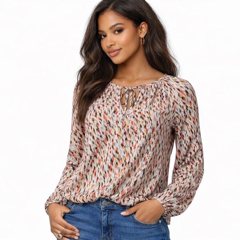 The Limited Keyhole Blouse Multicolor Print Long Sleeve Small